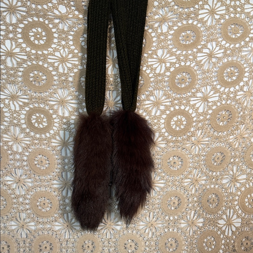 Dark Knit Scarf with Faux Fur Ends
